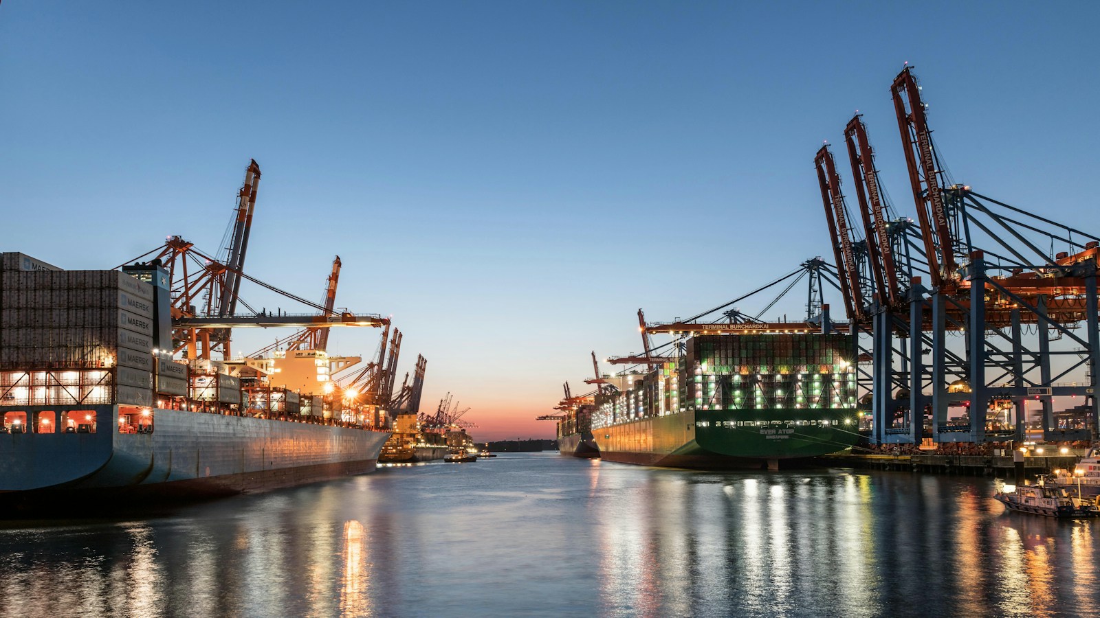Container port scene — illustrative